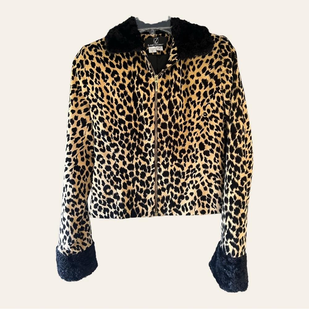 Vintage Leopard Print Lightweight Waist Coat - Faux Fur Collar/Cuffs-Zip-Size S